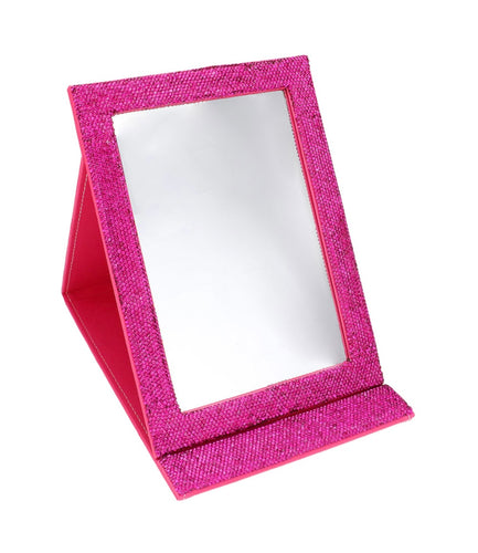 Rhinestone Foldable Travel Mirror (Hot Pink)